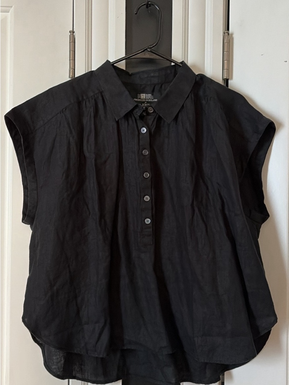 Black JCREW Short-Sleeve Collar Linen Blouse - Women